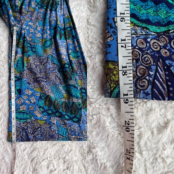 Vintage batik geometric patchwork print wide leg crop culotte palazzo pants blue - Picture 5 of 17